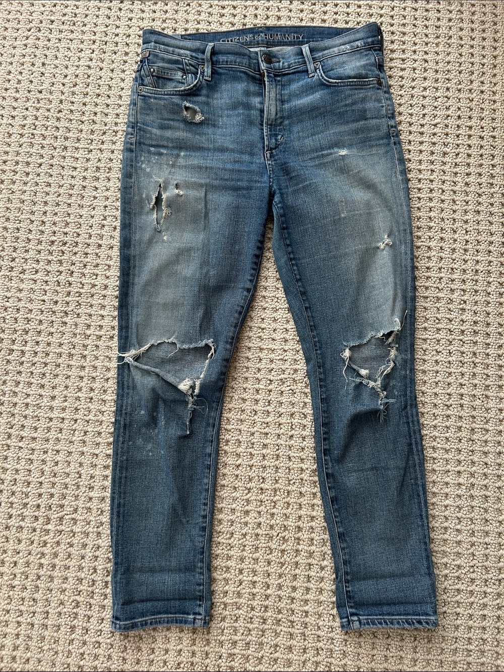 Citizens Of Humanity Distressed Skinny Jeans in Medium Blue Wash